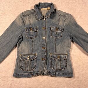 DKNY Jeans Womens Denim Jacket Light Wash‎ Button Front Utility Pockets Size M